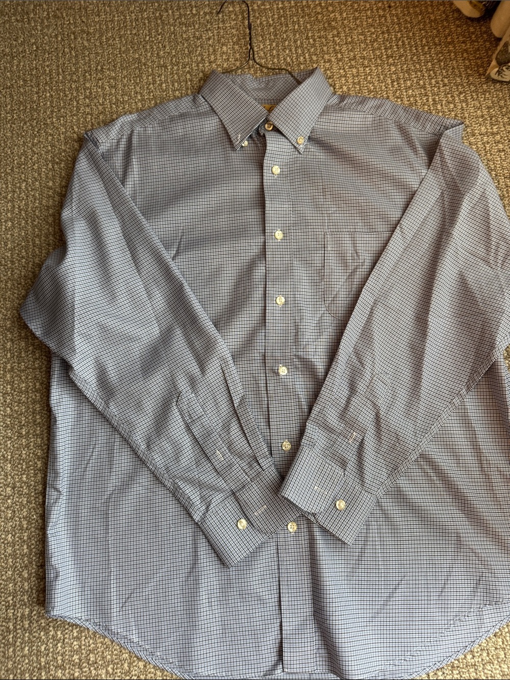 Gold label Men's Long-Sleeve Button-Down Dress Shirt in Blue black Micro-Check